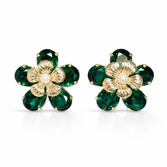 Zara Jewelry - ⚜️ Elegant Green and Gold Floral Earrings